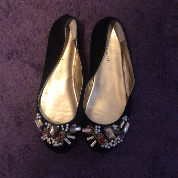 Nine West Black Embellished Flats - Picture 1 of 10